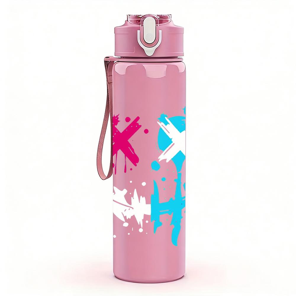 1PC Cross Splash Abstract Mark Art 750ml Color Plastic Water Bottle Leakproof Flip Straw Lid For Sports Office Home Use