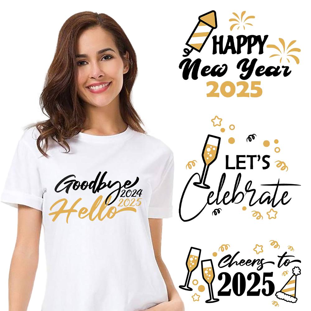 2025 New Year Patch for Clothing Iron-On Transfers for T-Shirt DIY Sticker Hello 2025 New Year Patch Heat Transfer Sticker