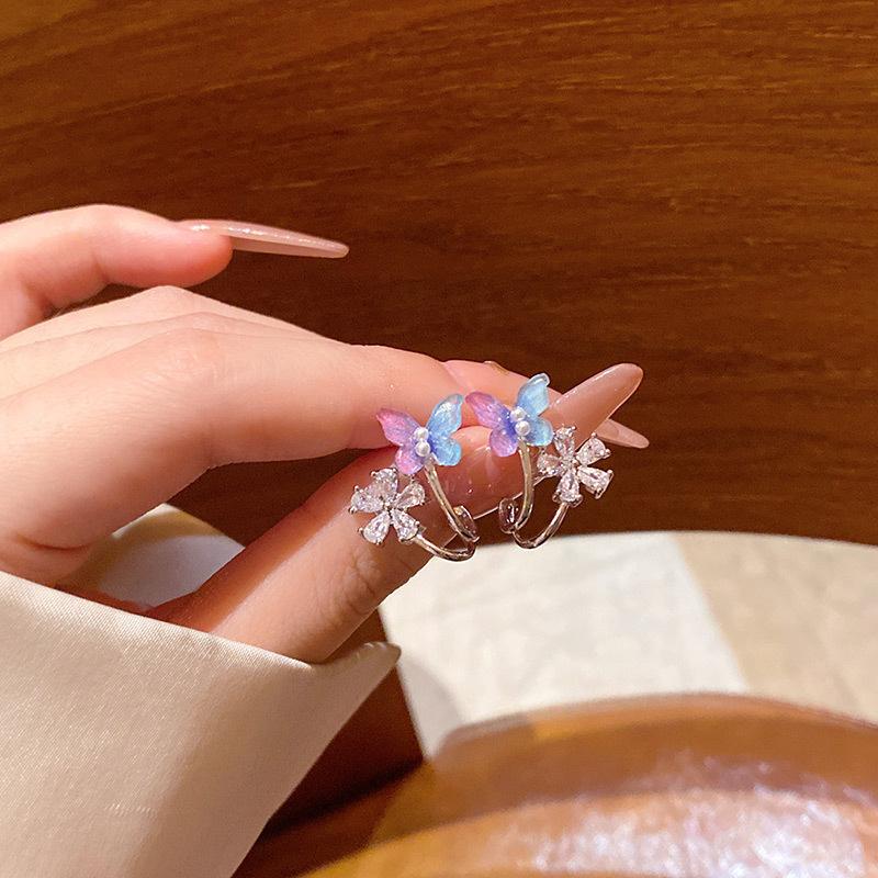 2026 Exquisite Butterfly Zircon Flower Earrings for Women Girls New Trendy Sweet Cute Stud Earrings Daily Wearing Jewelry Gifts