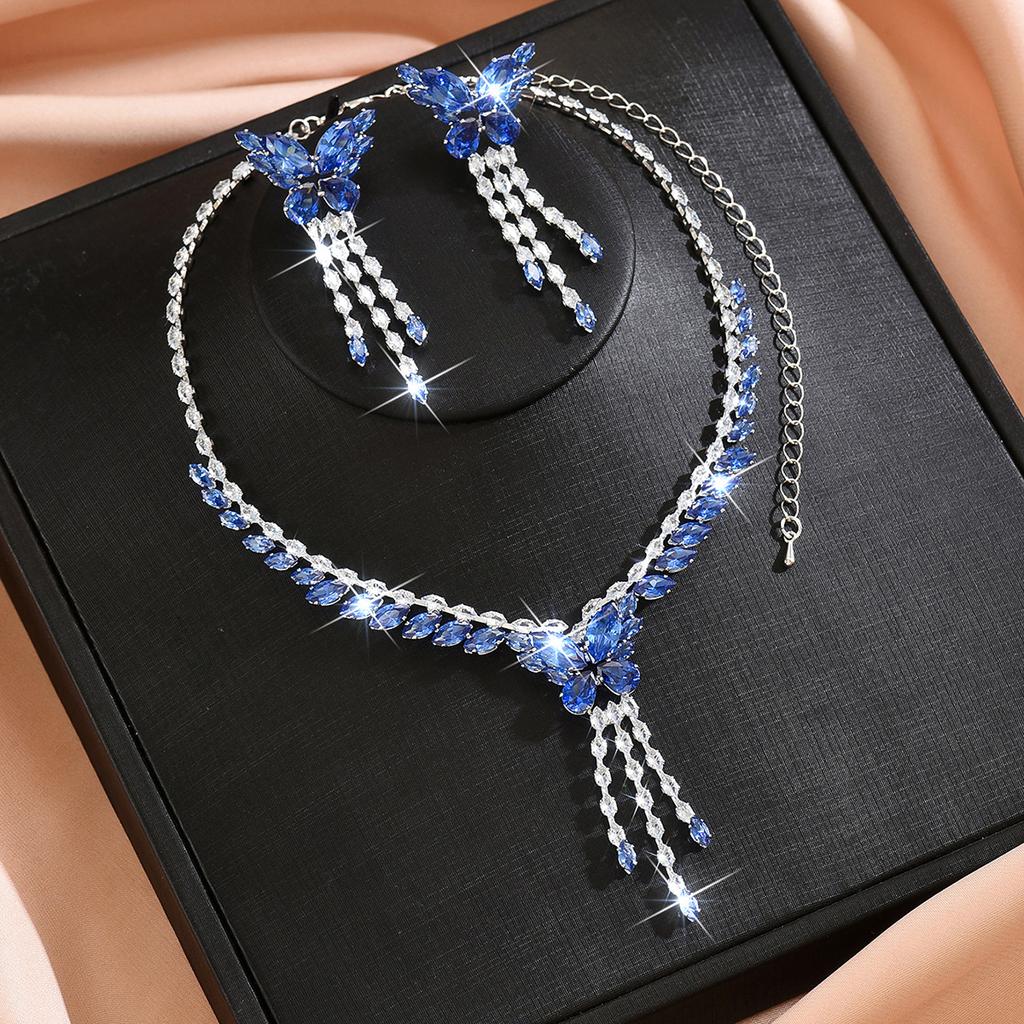Cute and Sweet European and Sparkling Diamond tassel Butterfly Necklace Earrings