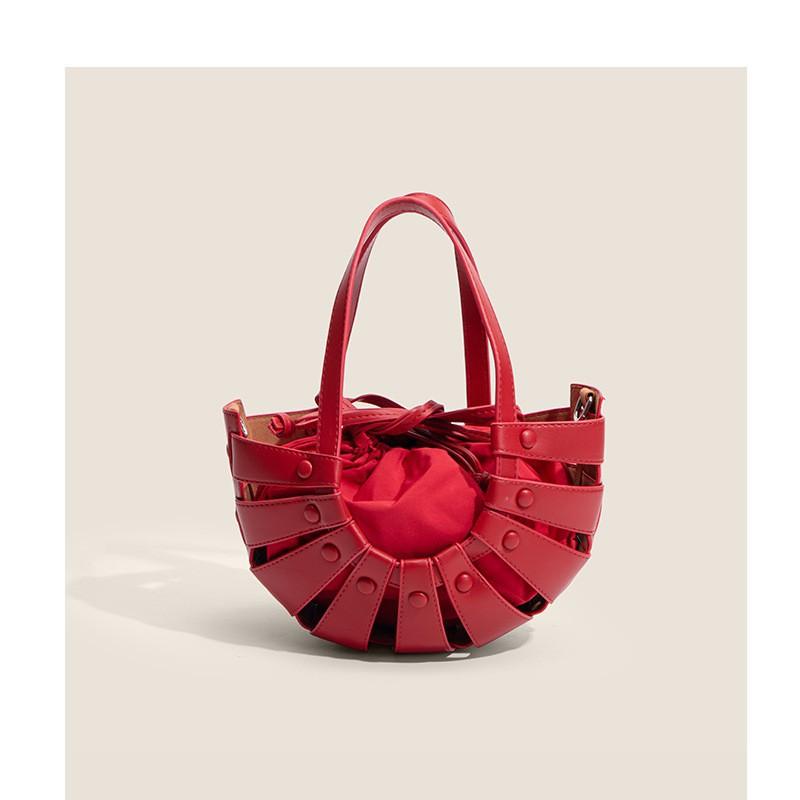 

Bargain Price Handling Bag Female Niche Hollow Design Portable Vegetable Basket Single-shoulder Cross-section Semi-round Woven Beach красный