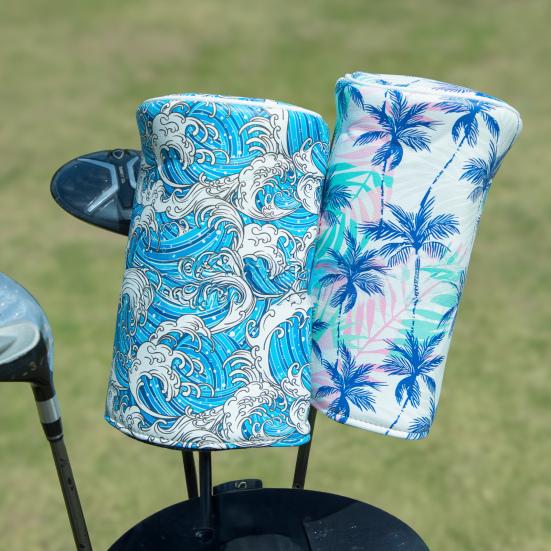 Hawaiian Style Golf Club Cover Sea Wave Tropical Pattern Barrel Driver Headcover Faux Leather Fairway Wood Head Covers Golf Gifts for Men Father