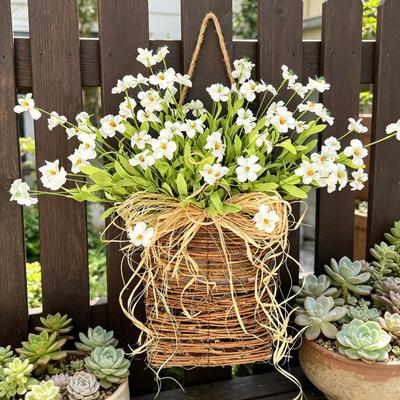 Door Hanger Basket Wreath Spring Summer Artificial Flowers In Wicker Basket for Front Door Rustic Rattan Hanging Basket Wreath for Home Porch Entryway