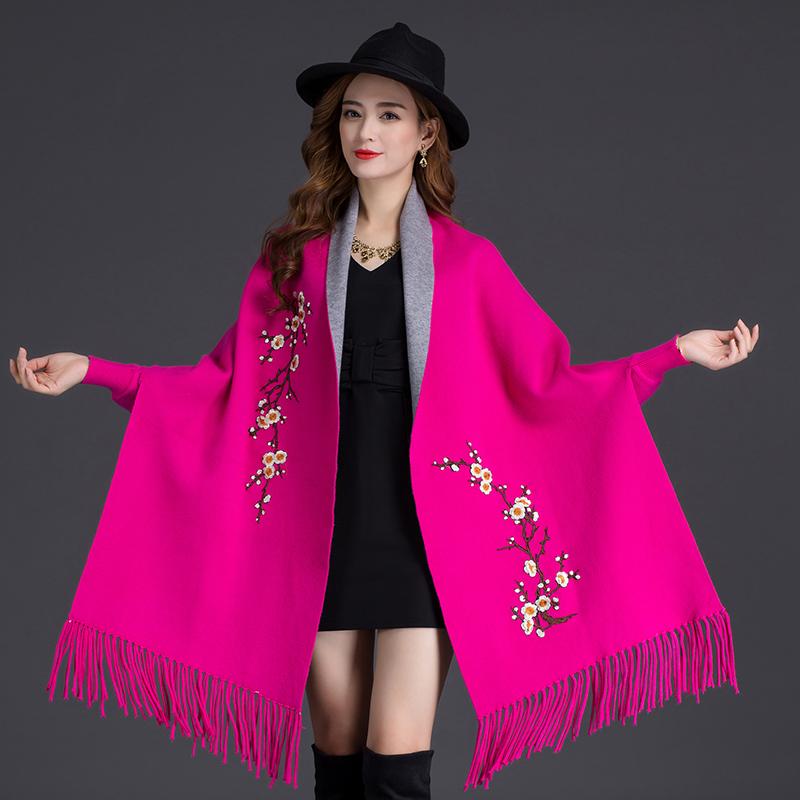 Autumn And Winter New Double-Sided Scarf Thick Warm Fashion Outdoor High Quality Comfortable Plum Embroidery Temperamental Shawl