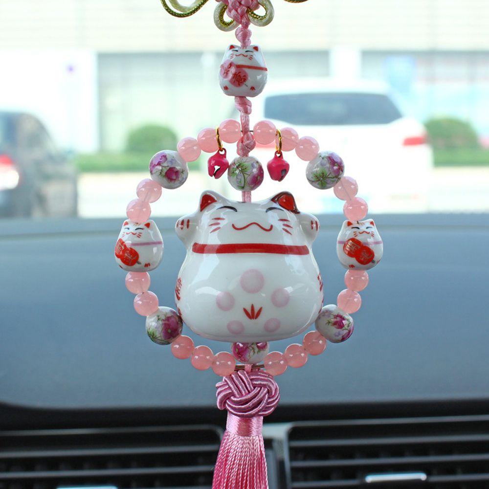 Pendant Ceramic Cat Ornament Lucky Cat Car Pendants Lucky Cat Car Interior Cat Hanging Pendant