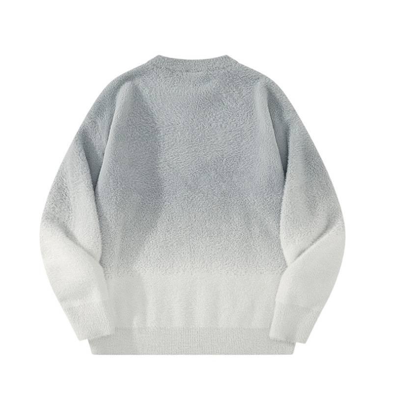 Men's High-End Gradient Color Sweater - Velvet, Round Neck, Long Sleeve Knit Pullover for Autumn/Winter.