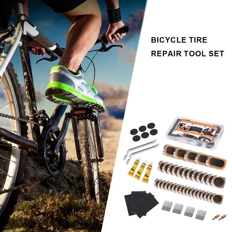 Portable Bicycle Flat Tire Repair Kit - Inner Tube Patching Tools, Tyre Levers & Rubber Repair Pads with Cold Patch Sealant