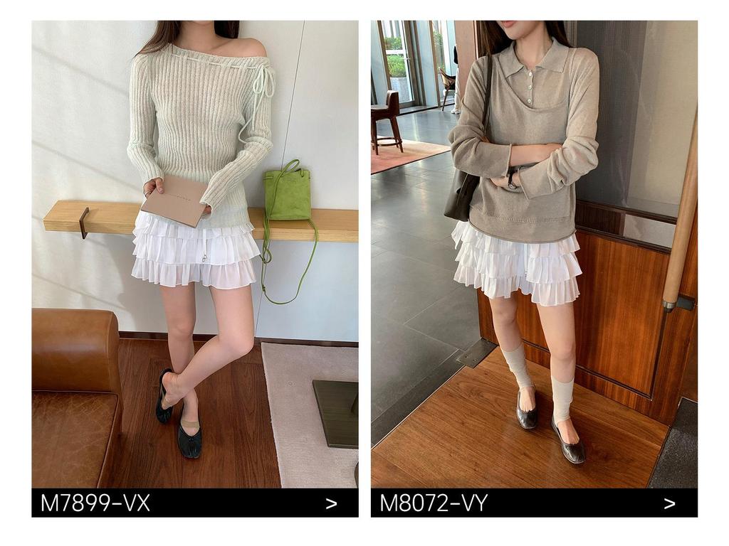 Qiumeng DT ETOLIE Korean Style White Women's Elastic Waist Puffy Casual Short Skirt