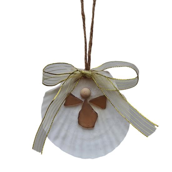 Handmade Sea Glass Shell Angel Ornament, Shell Pendant with Hemp Rope Lanyard, Coastal Wall Hanging Decor, Multi-Color Options for Party Decoration коричневый