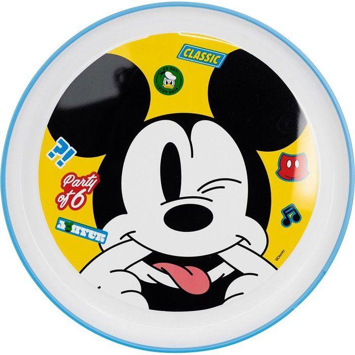 Plat Cuisines Tataway Assiette à Dîner pour Enfant Disney Mickey Mouse en Plastique Blanc et Bleu avec Base Antidérapante