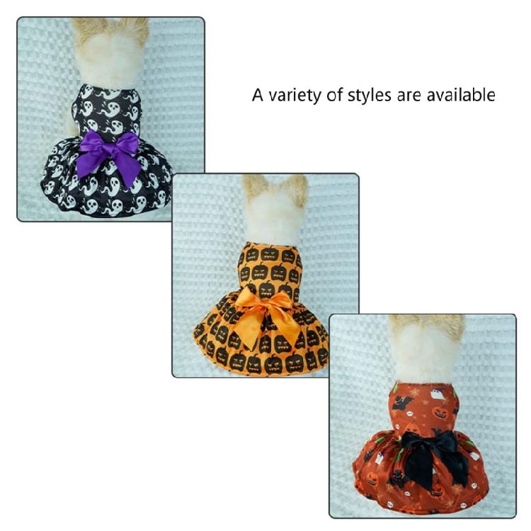 Pumpkin Print Dog Dresses Cats Halloween Dress Up Skirt Bowknot Dress Theme Party Clothes Small Cats Dog 2Leg Photo Outfit