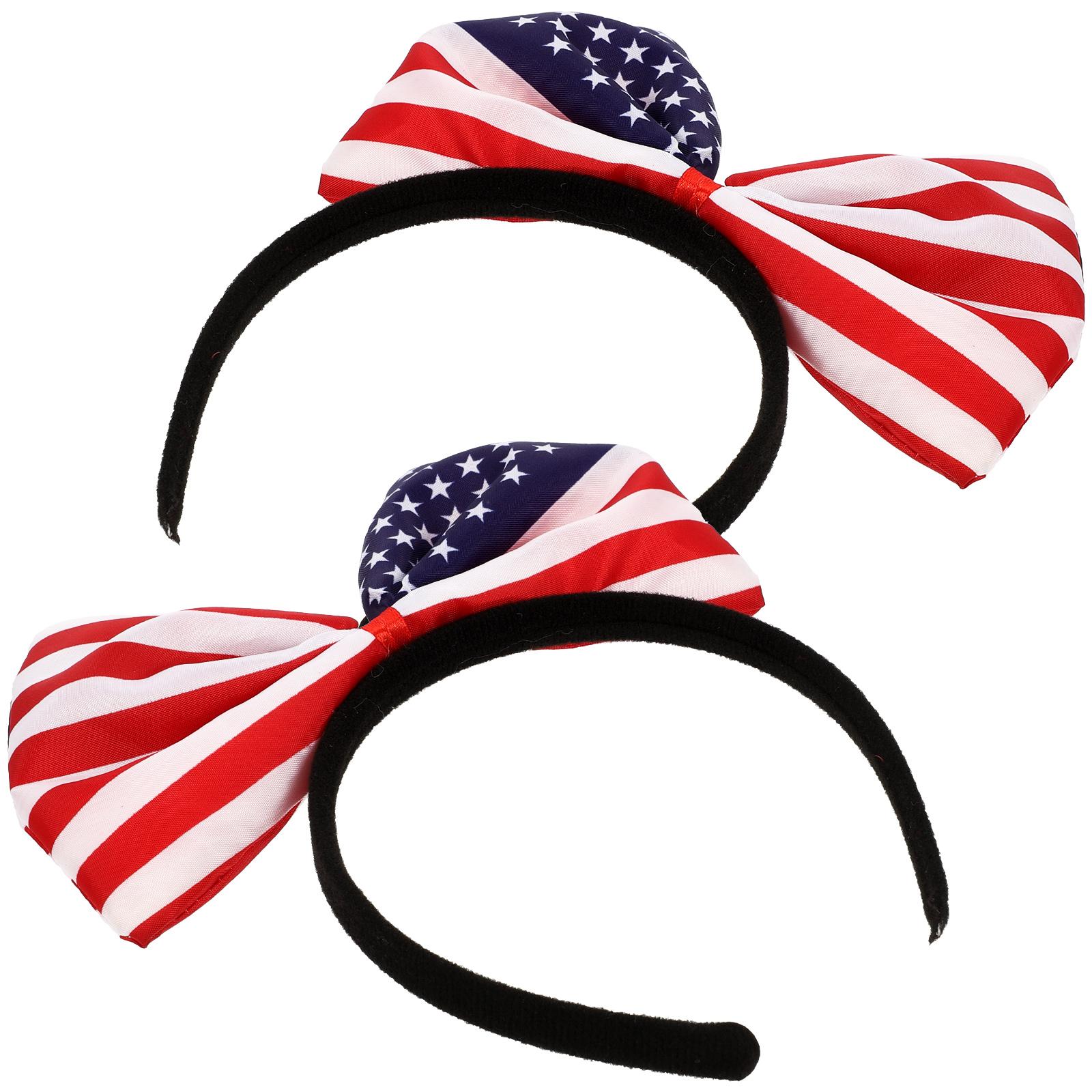 

2Pcs Patriotic Hairband Bow Headband American Flag Photo Booth Props Independence Day Festival Party Cosplay Hair Accessories