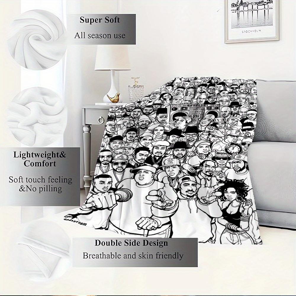 For Hip Hop,Culture,Icons Themed Flannel Blanket, Glam Style, Digital Print, All Season Comfort, ,for Cozy Plush Flannel Cover103