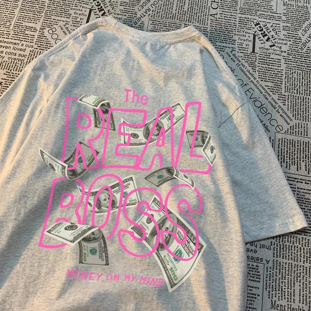 The Real  Money On My Mind Clothes Men Women Crewneck Casual Shirts Summer T-Shirt Personality Loose T-Shirt Couple Cotton