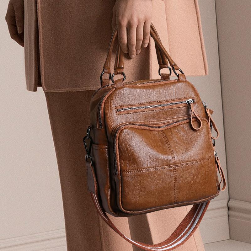 3in1 Retro Genuine Leather Women Backpacks Soft Cowhide Small Backpack Natural Leather Shoulder Crossbody Bag Commuting Daypack