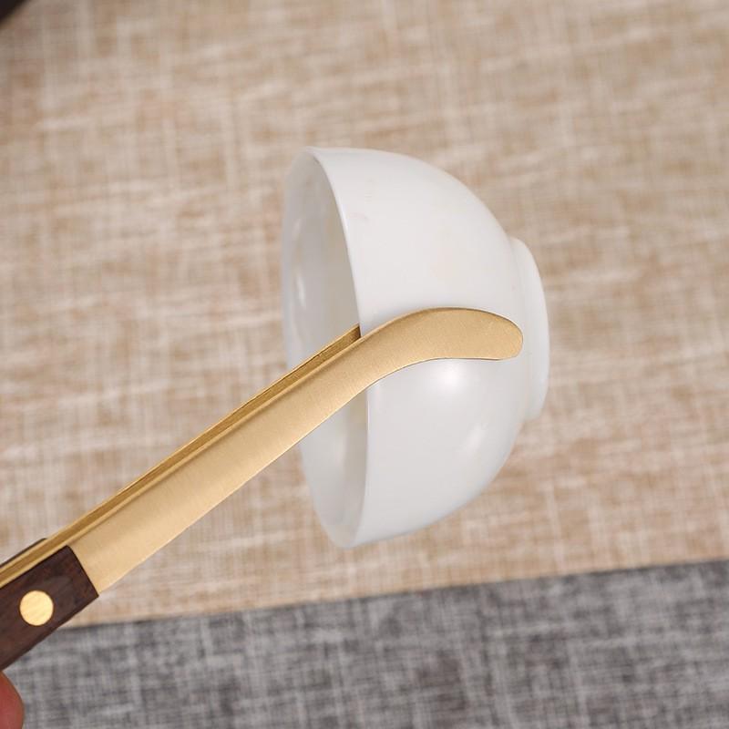 Brass Tea Ceremony Tools Set With Wooden Handle - Tongs Spoon Knife Brush Fork Gongfu Accessories