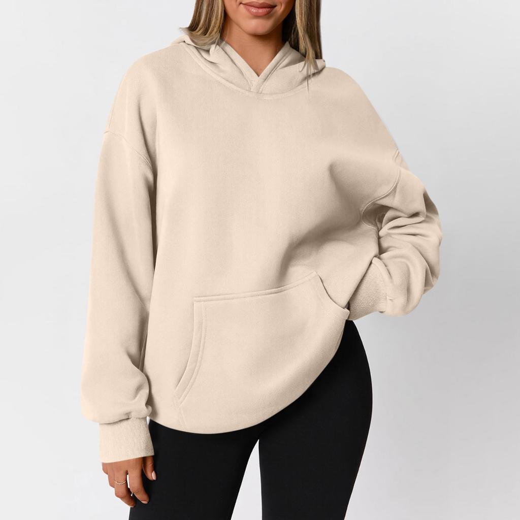 Women's  Fashion Zipper Hoodie Long Sleeve Hooded Pullover Sweatshirt Casual Solid Color Tops With Pockets