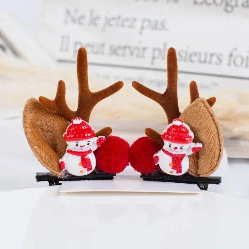 2pcs Christmas Hairpin Cute Antler Deer Ear Hair Clips Santa Claus Snowman Barrettes for Girls Headwear Women Hair Accessories