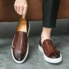 Slip-on-Loafer für Herren, lässig, flach, für die Arbeit, Lederschuh, flacher Schnallenriemen, atmungsaktiv, Nähen, britische Flats