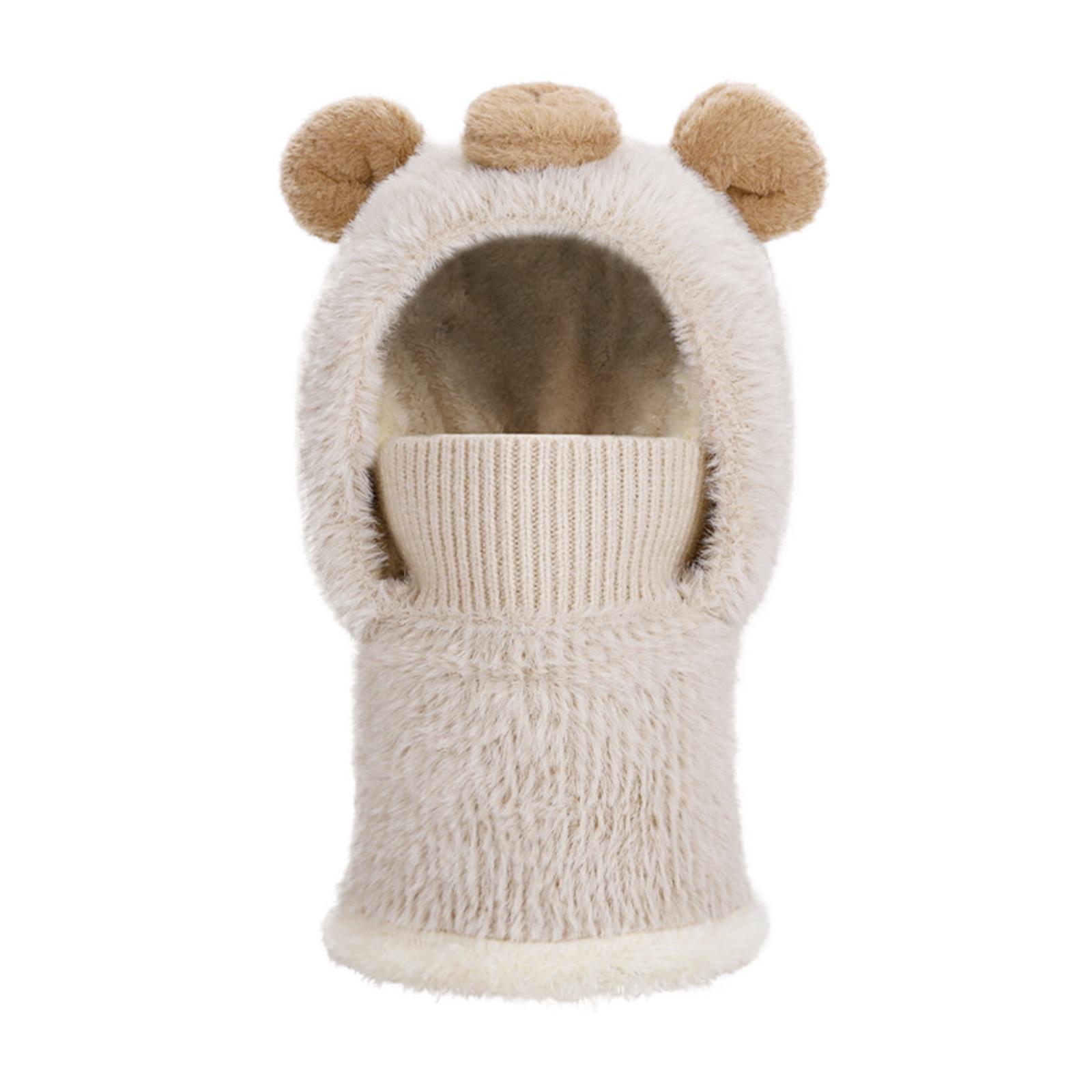 

Children s Plush Warm Ear Pullover Hat With Plush Mask And Neck One Size бежевый
