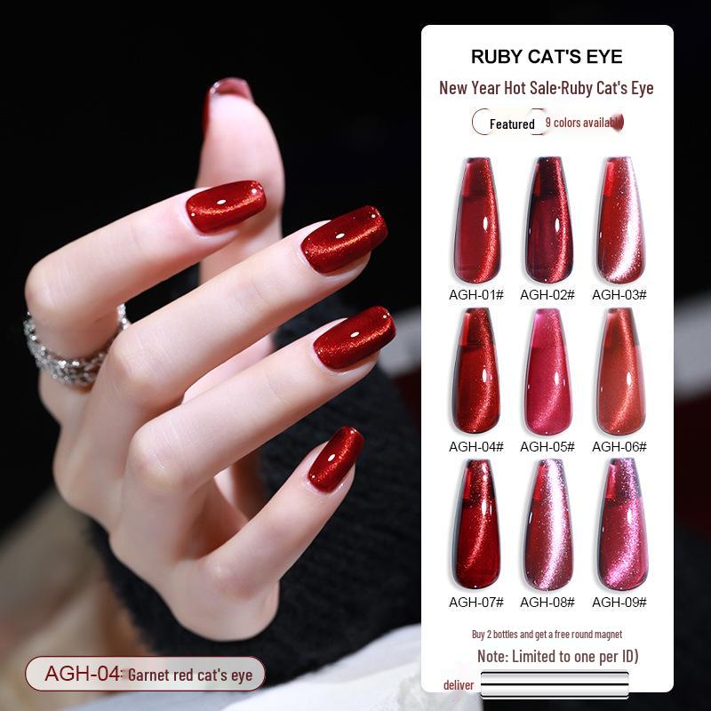 AS New Gem Red Cat Eye Gel Polish - Autumn/Winter 2022 Dynamic Crushed Diamond Crystal Cat Eye Nail Art