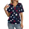 Women's Casual Short Sleeve Polo Shirt with Independence Day Print Collared Top Lightweight Breathable Summer Tee