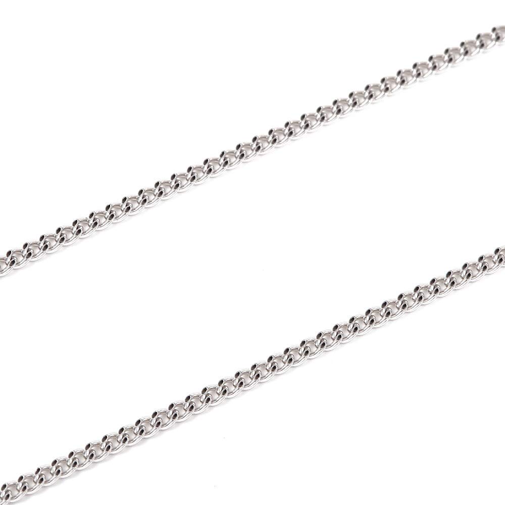18K White Gold Curb Chain Wide Necklace, 45cm, 2-Sided, Thin, 1.2mm