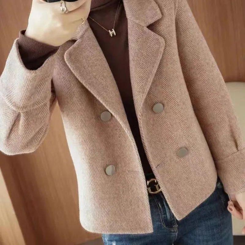 Women's Double-Sided Wool Coat - Petite, Long Sleeve, Short Top, Stylish Spring/Autumn Suit