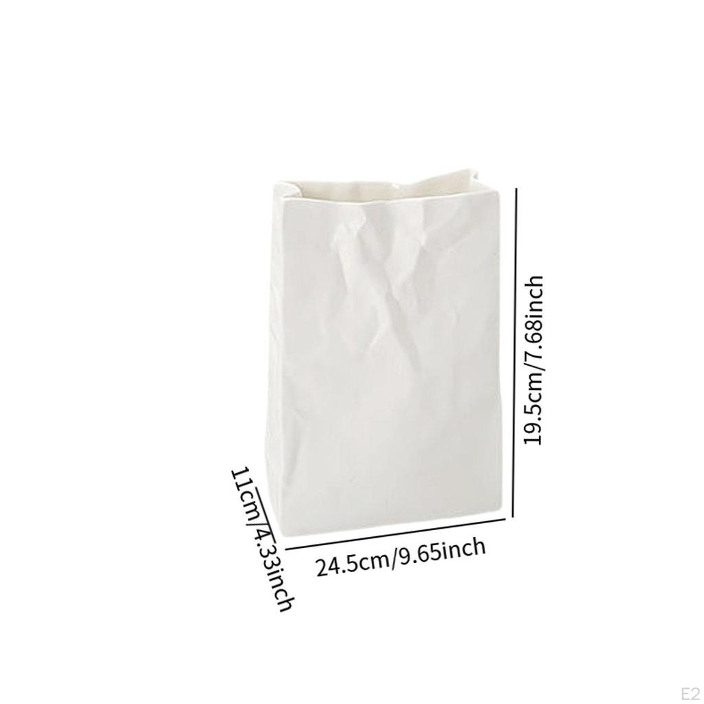 White Crinkle Paper Bag Ceramic Vase 7.6inch Tall Flower Arrangement Container Tabletop Decoration