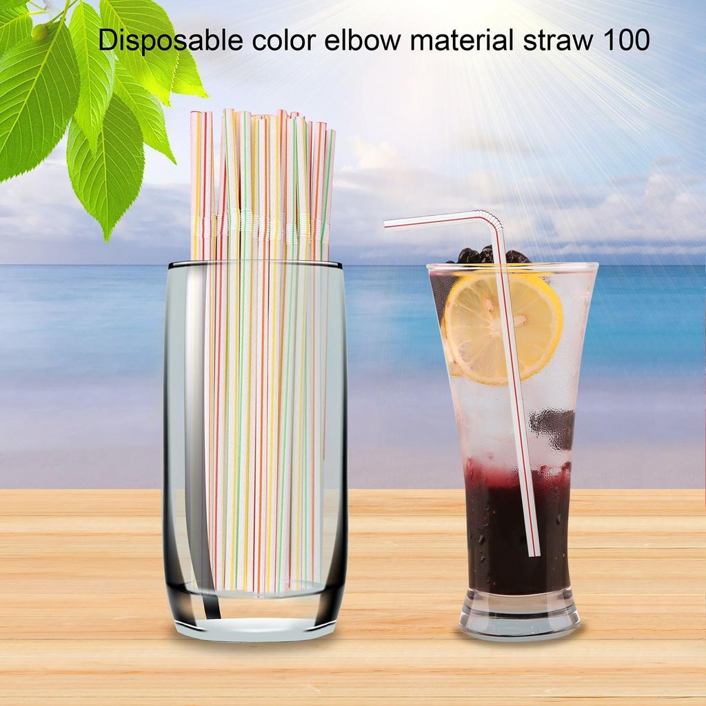 Disposable Elbow Material Straws Juice Drink Milk Tea Straws Random Color