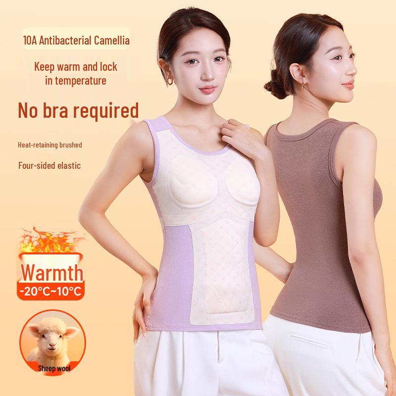Vestă caldă din lână merino pentru femei cu cupe fixe și plăcuțe încorporate pentru toamnă/iarnă