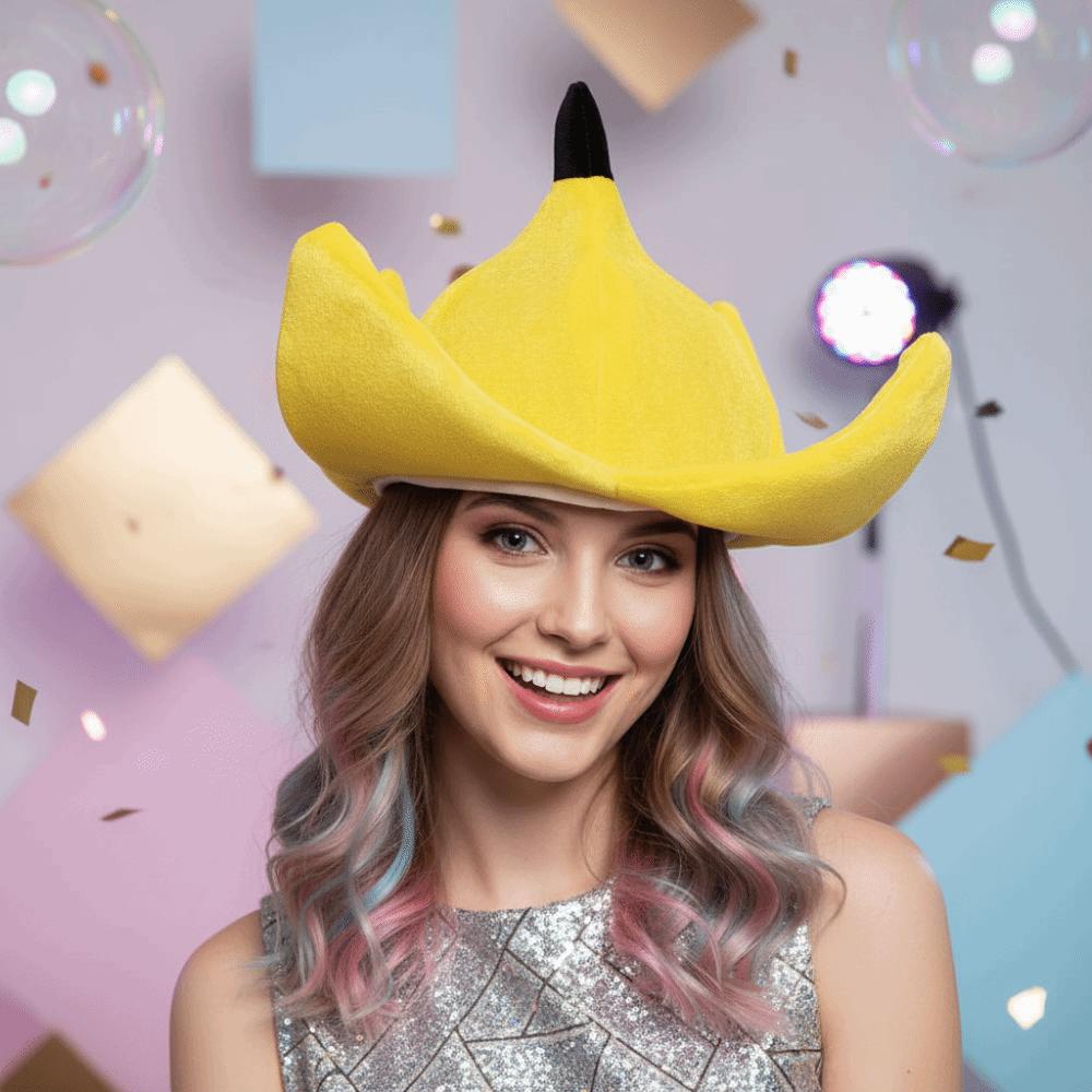 Vibrant Yellow Design Banana Plush Hat Quirky Cosplay Cap Crazy Birthday Dress-up