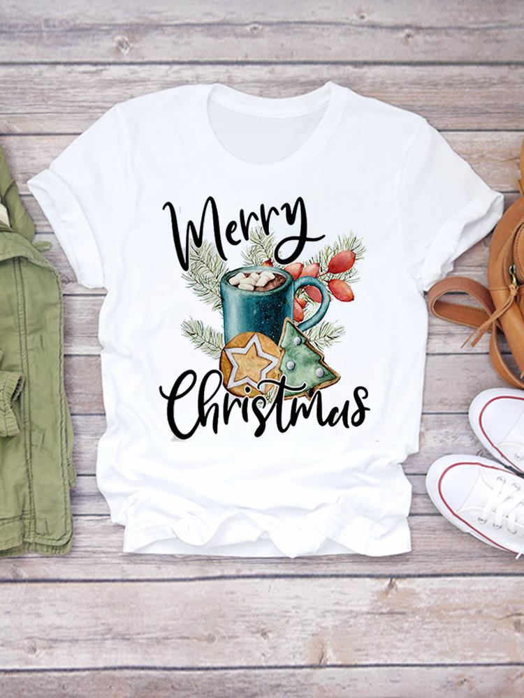 Printed Lady Clothing Fashion Christmas Women Plaid Truck Tree Trend 90s Short Sleeve TShirts New Year Graphic T Top Tee