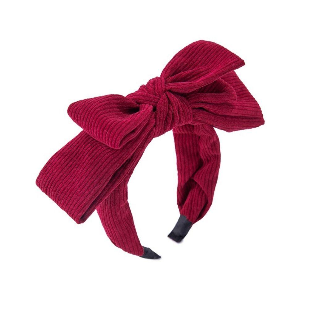 Sweet Corduroy Bowtie Headband Wide Solid Color Bowtie Hair Hoop Large Hair Band Wash Face Hairband Makeup