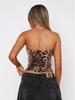 2025 European & American Leopard Print Sequin High-Waisted Zipper Bustier Crop Top Women's Fashion