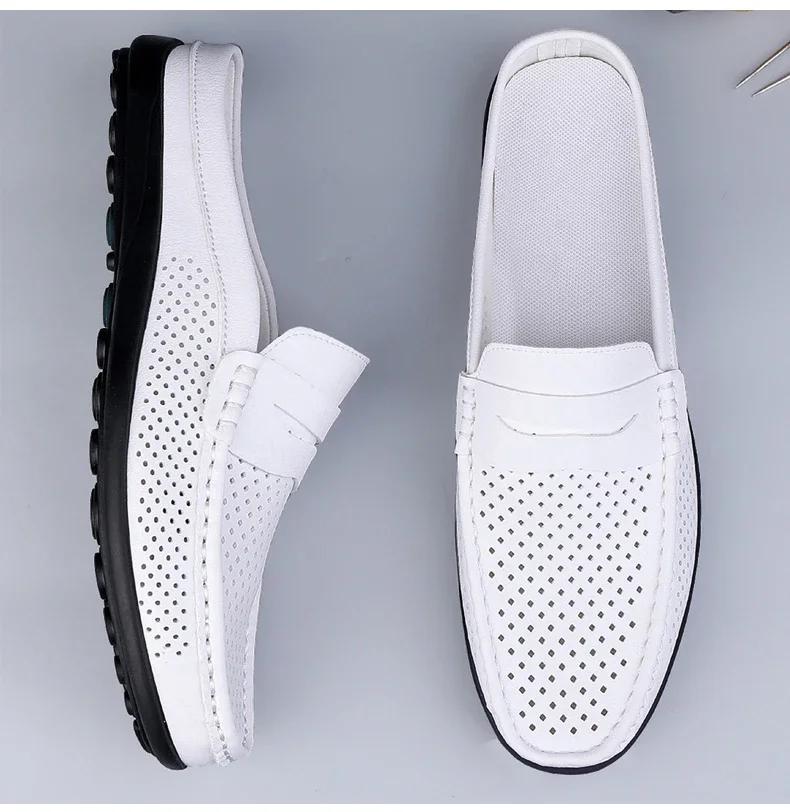 Men Shoes New Hollow Out Fashion Leather Shoes Soft Sole Breathable Sneakers Non Slip Light Slippers Casual Shoes Slides Size 47