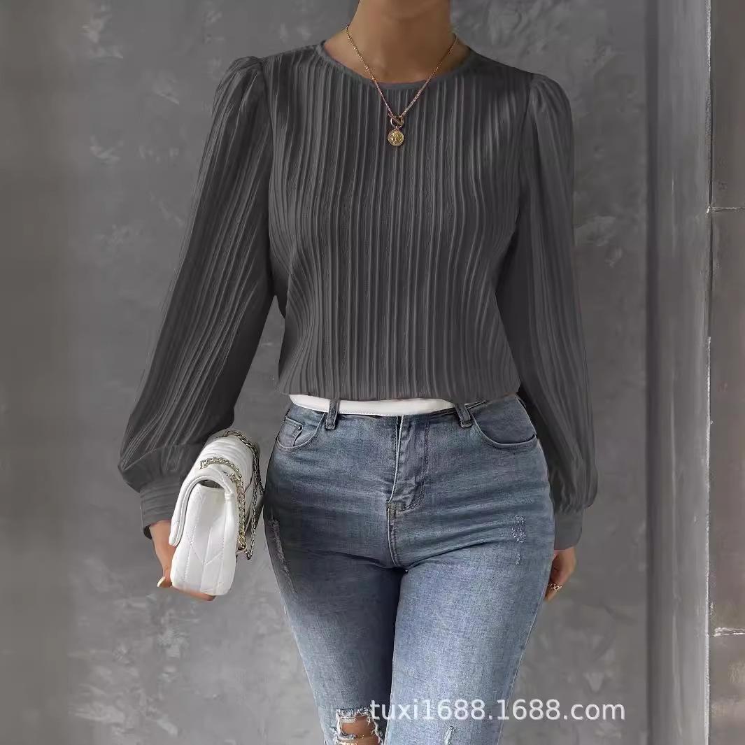 

Женская рубашка свободного кроя с рукавами-фонариками в европейском и американском стиле 2XL темно-серого