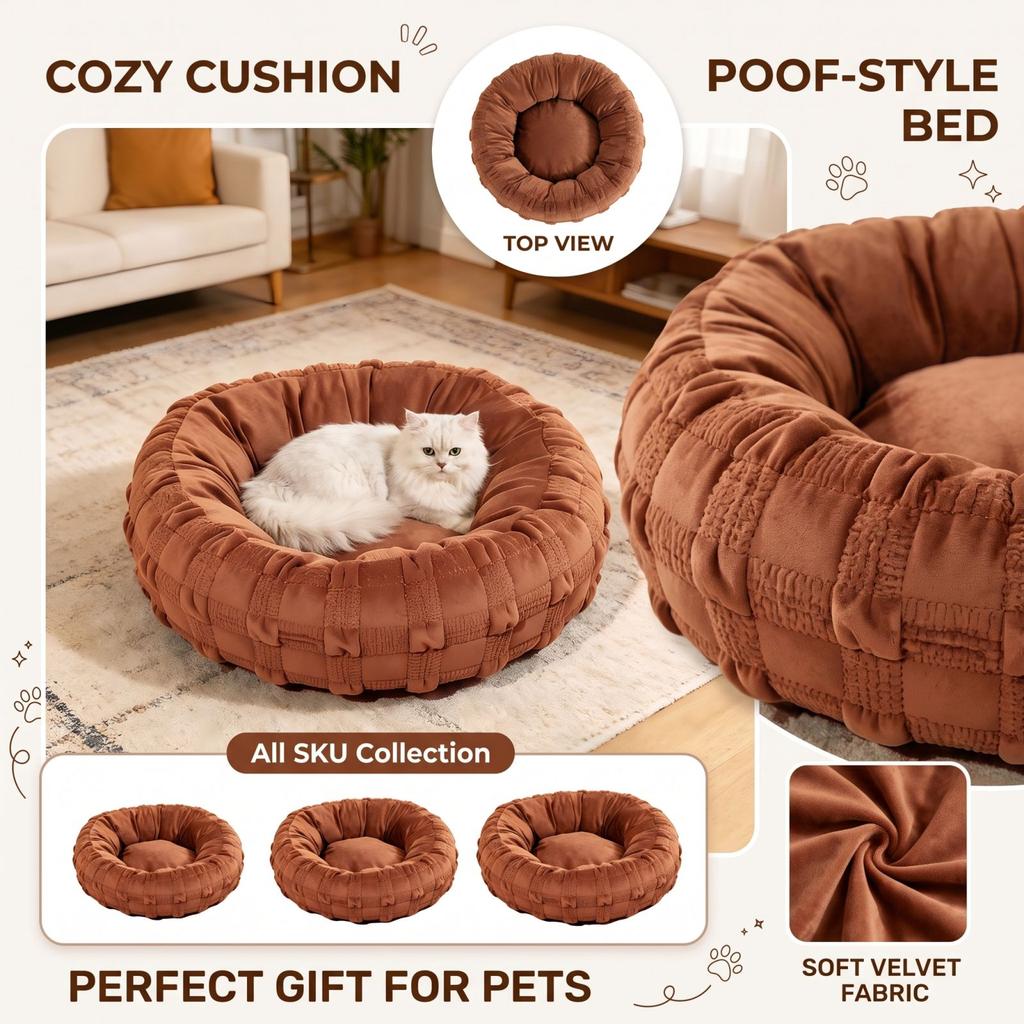 Lit Rond Puff pour Chiens et Chats - Câlin Tout Douillet Animal d'Intérieur