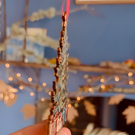 Wooden Christmas Tree Ornament 2D Flat Tree Shaped Hanging Decoration with Gift Boxes for Holiday Xmas Tree Home Party Decor