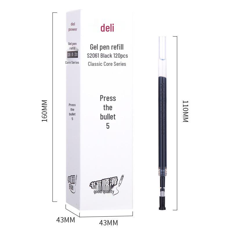 

De.Li S206 Click Pen Refill, Large Capacity, Bullet Tip 0.5mm, Black/Red/Blue/Dark Blue, 20-Pack 20 pcs/box