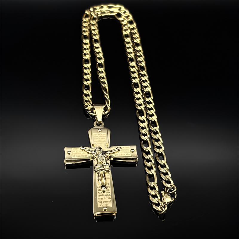 Christian Jesus Cross Crucifix Necklace for Man Women Stainless Steel Gold Color Bible Men's Chain Prayer Baptism Gift Jewelry