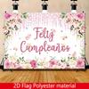 2D Spanish Birthday Wall Decor, Pink Rose Butterfly Feliz Cumpleaños Backdrop