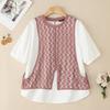 ZANZEA Women Casual Round Neck Loose Short Sleeve Patchwork Blouse