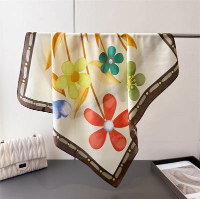 Flower And Colorful Printing Simulation Silk Scarf Square Scarf High-End Shawl Versatile Neck Small Square Scarf Headscarf Scarf Women