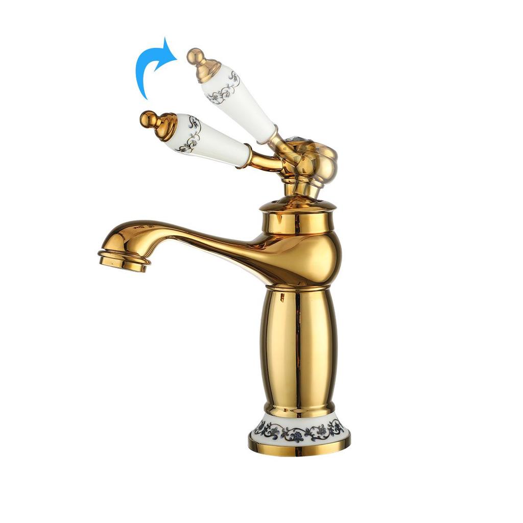 Messing Badezimmerarmatur Einhebel Retro Keramikgriff Kalt Warmwasser Mischbatterie Vintage Waschbeckenarmatur für Badezimmerwaschtisch