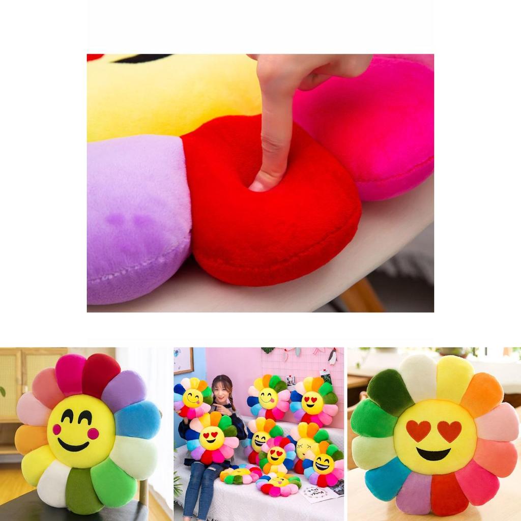 Colorful Sunflower Plush Cushion Smiley Face Pillow Ultra-soft Short Plush Pp Cotton