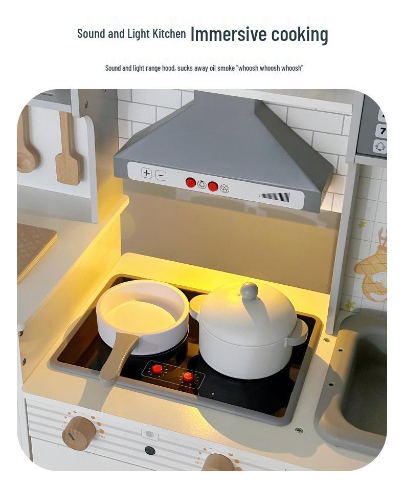 Wooden Playhouse with Water Circulating Fridge, Light & Sound Cooking Stove, Baby Toys Playground