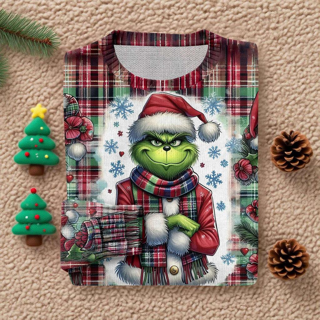Long Sleeve Pullover Sweaters For Women O Neck Casual Cute Printing Knit Oversized Sweater