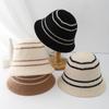 Autumn and Winter Warm Bucket Hat Women's Niche Retro Striped Splicing Basin Hat Women's Wool Knitted Fisherman Hat