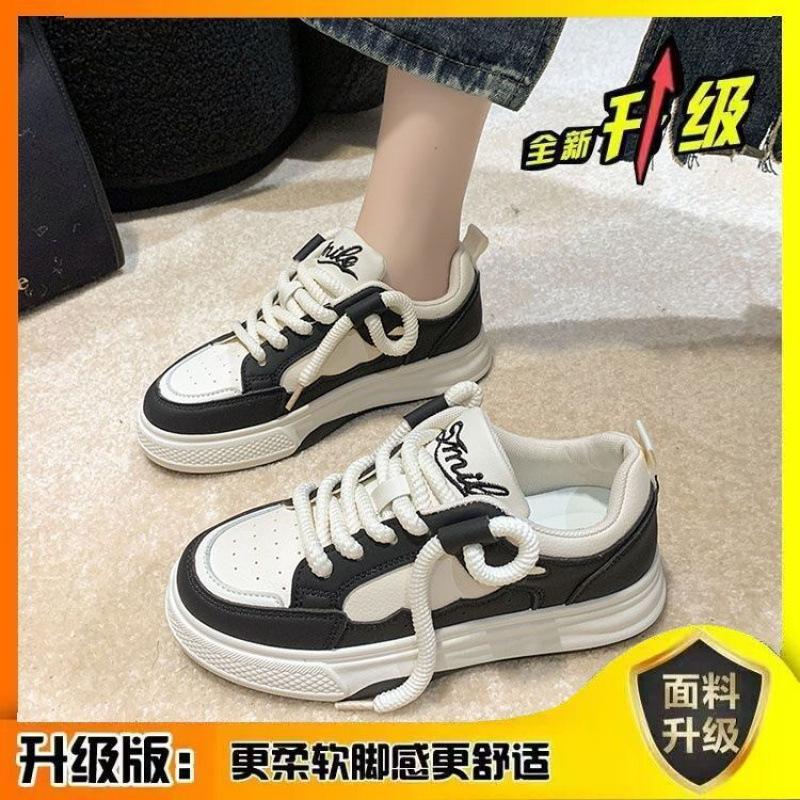 

Стиль колледжа Guochao нишевые хлебные туфли 2025 весна и осень новые корейские туфли на платформе белые женские универсальные экспортные кеды 40 чёрный